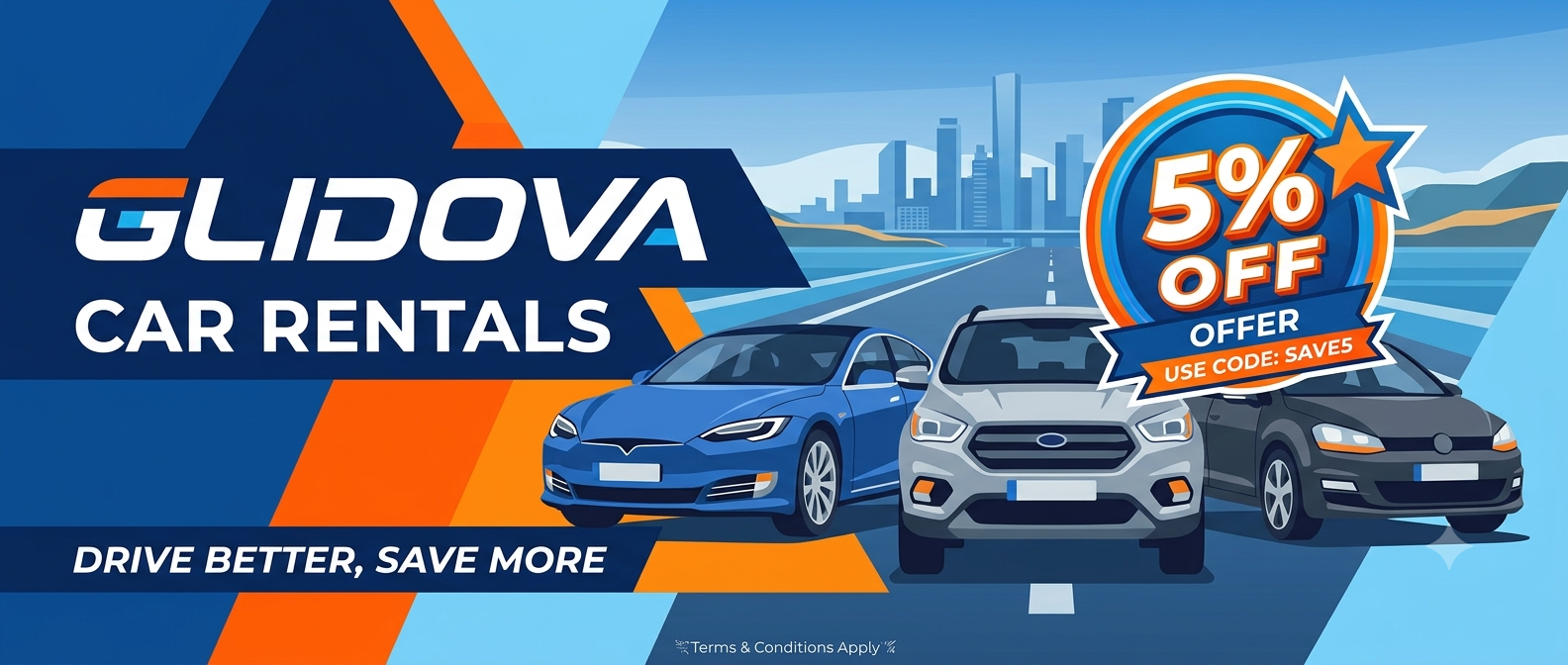 5 %  off   and enjoy the car rental services